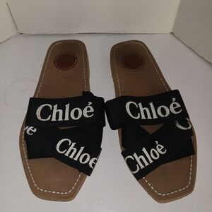 Chloe Woody Flat Mules Slides Women’s Black Size 42